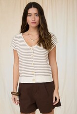 Miss Bliss Workshop Stripe Scoop Neck Button Up Top-Brown