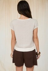 Miss Bliss Workshop Stripe Scoop Neck Button Up Top-Brown