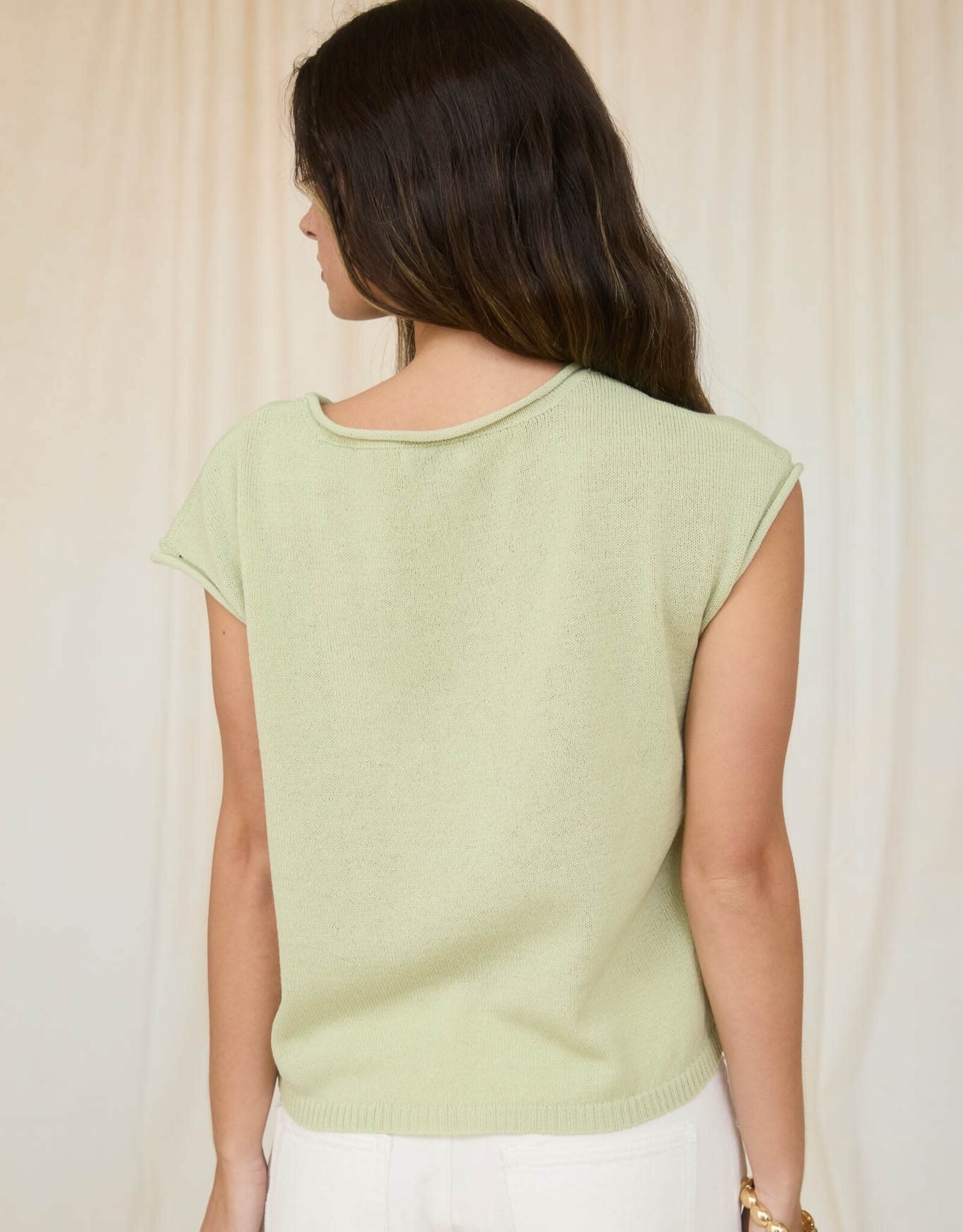 Miss Bliss Workshop Raw Edge Drop Shdlr Solid Knit-Olive Lt