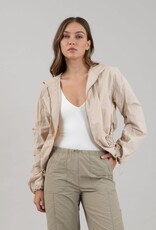 Miss Bliss Workshop Zip Up Drawstring Hooded Jacket-Lt Khaki