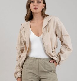 Miss Bliss Zip Up Drawstring Hooded Jacket-Lt Khaki