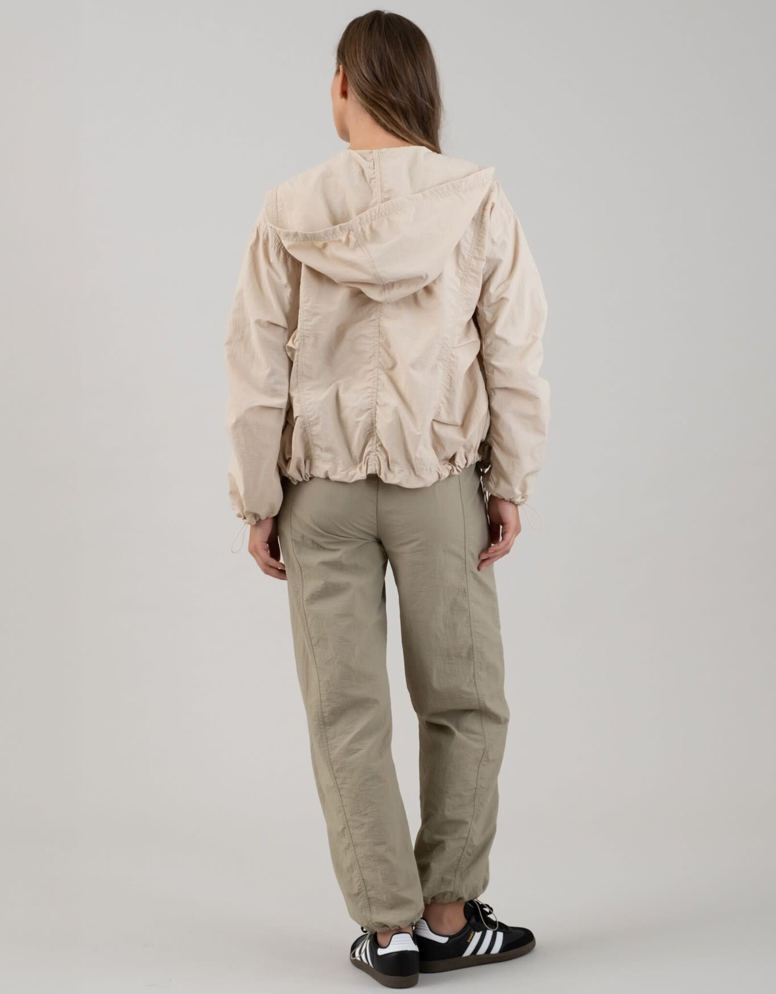 Miss Bliss Workshop Zip Up Drawstring Hooded Jacket-Lt Khaki
