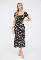 Miss Bliss Workshop Floral SS Puff Slv Midi Dress-Black