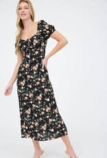 Miss Bliss Workshop Floral SS Puff Slv Midi Dress-Black