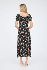 Miss Bliss Workshop Floral SS Puff Slv Midi Dress-Black