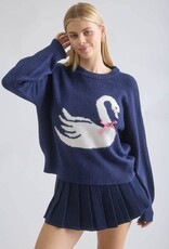 Miss Bliss Workshop Swan Bow Motif Knit Pullover Sweater-Navy