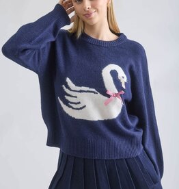 Miss Bliss Swan Bow Motif Knit Pullover