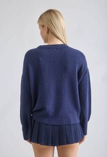 Miss Bliss Workshop Swan Bow Motif Knit Pullover Sweater-Navy