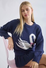 Miss Bliss Workshop Swan Bow Motif Knit Pullover Sweater-Navy