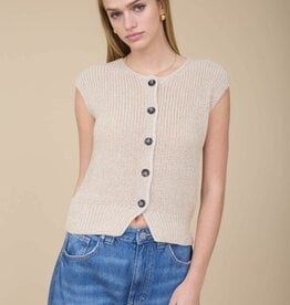 Miss Bliss Marled Button Dwn Sweater Vest-Khaki