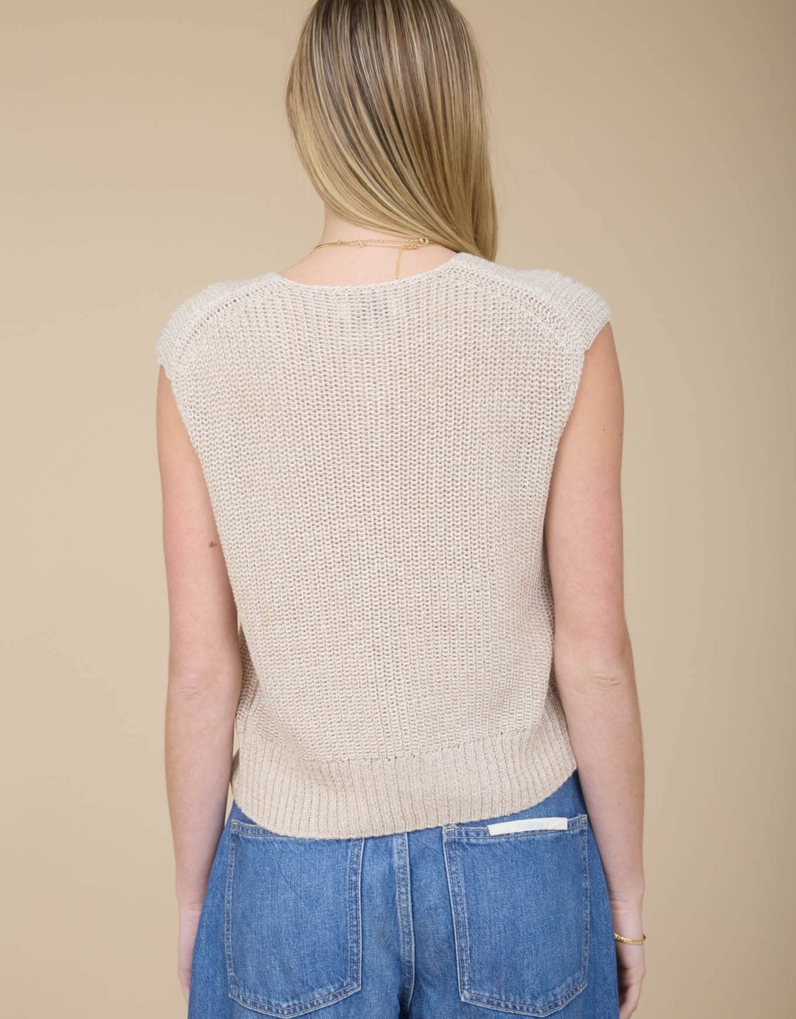Miss Bliss Workshop Marled Button Dwn Sweater Vest-Khaki