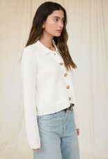 Miss Bliss Workshop Collared Button Down Ls Knit Cardi-Ivory