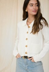 Miss Bliss Workshop Collared Button Down Ls Knit Cardi-Ivory