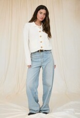 Miss Bliss Workshop Collared Button Down Ls Knit Cardi-Ivory