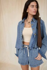 Miss Bliss Workshop Wash Collared Ls Boxy Denim Shirt-Denim