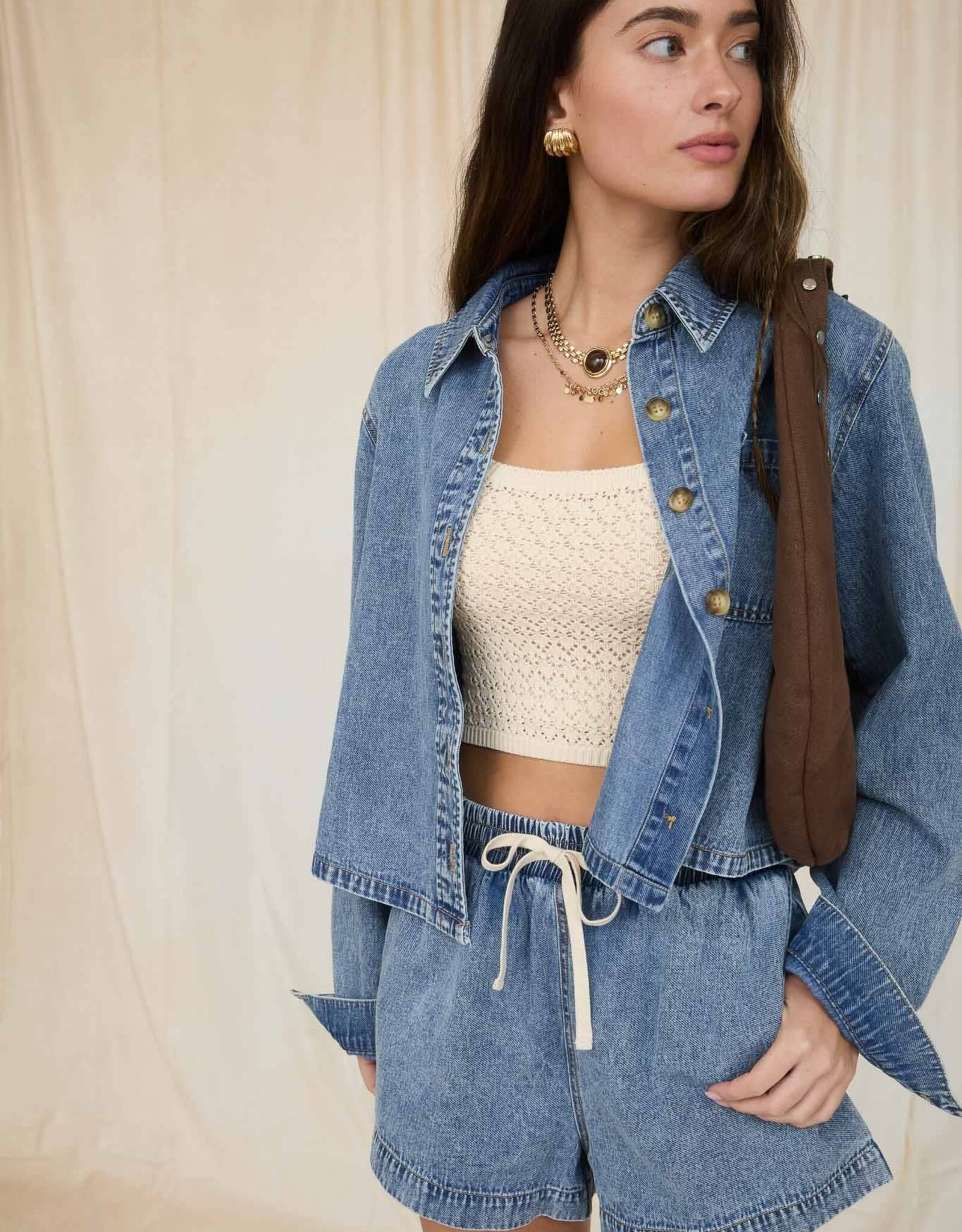 Miss Bliss Workshop Wash Collared Ls Boxy Denim Shirt-Denim