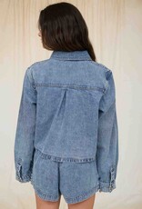 Miss Bliss Workshop Wash Collared Ls Boxy Denim Shirt-Denim