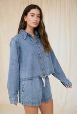 Miss Bliss Workshop Wash Collared Ls Boxy Denim Shirt-Denim