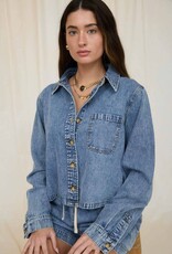 Miss Bliss Workshop Wash Collared Ls Boxy Denim Shirt-Denim