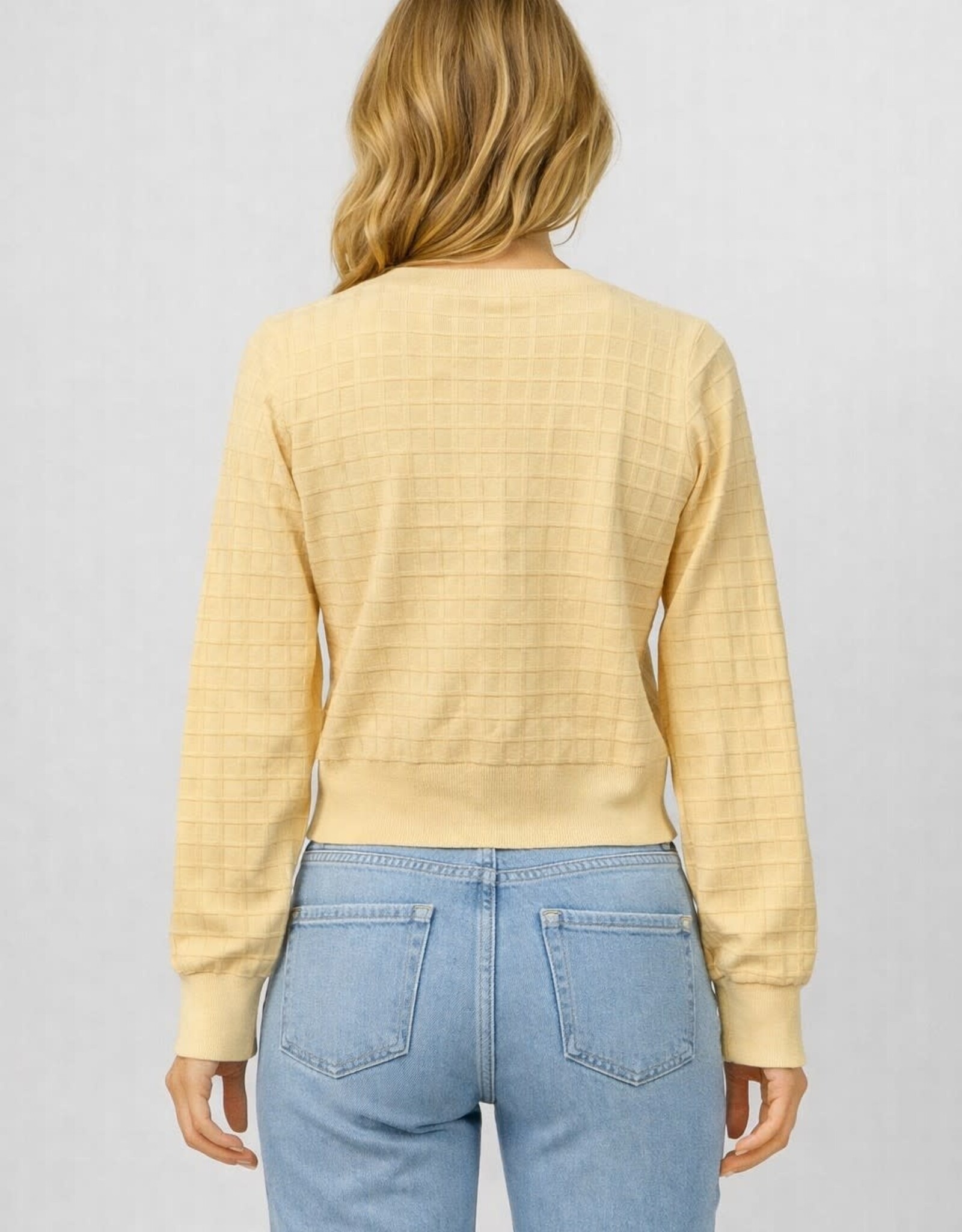 Miss Bliss Dream Textured Grid Knit Cardigan-Yellow