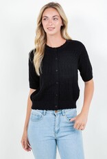 Miss Bliss Dream Pointelle Knit Short Sleeve Cardigan-Black
