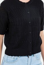 Miss Bliss Dream Pointelle Knit Short Sleeve Cardigan-Black