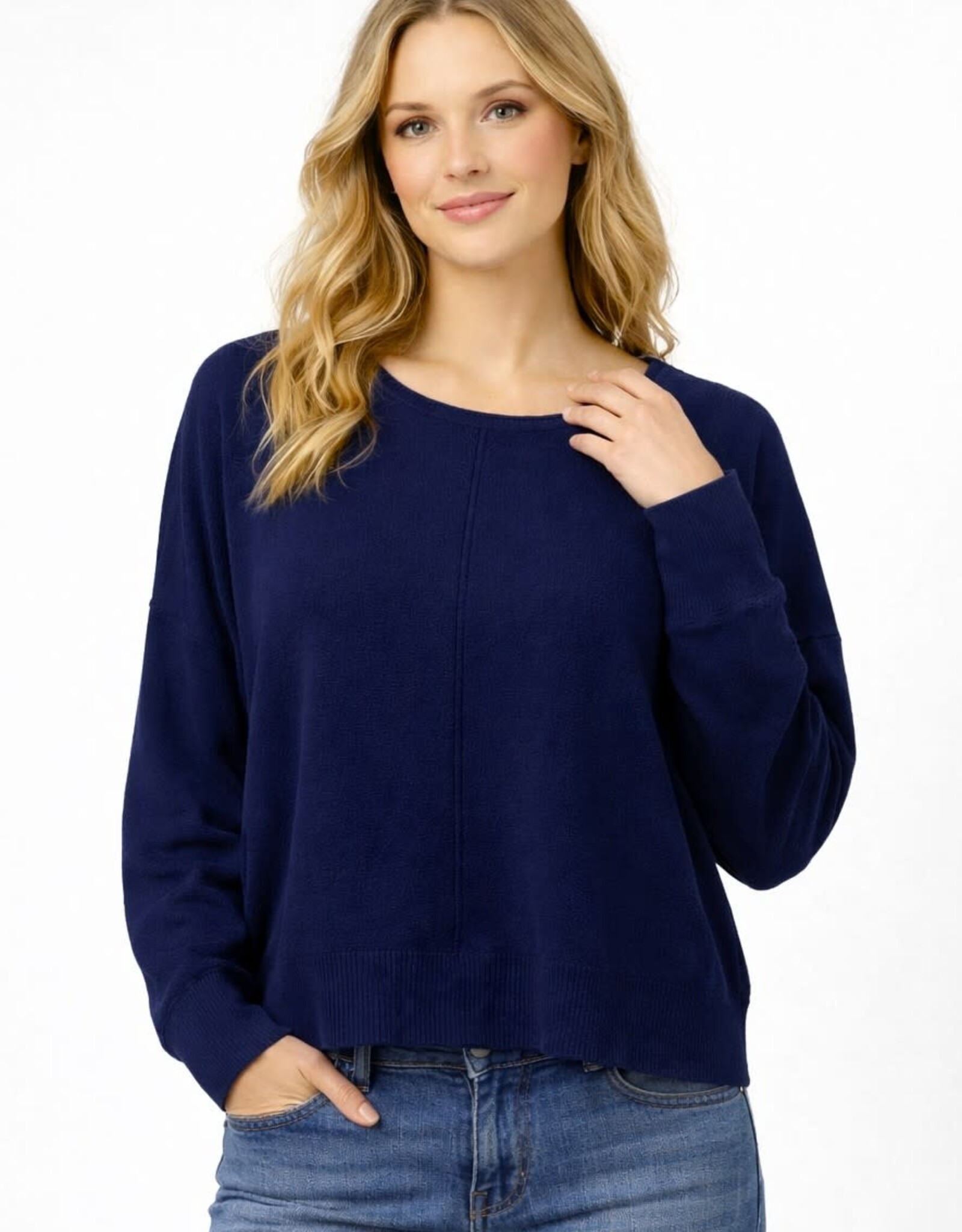 Miss Bliss Dreamers Round Neck Pullover-Navy