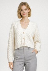 Miss Bliss Dream Cotton Textured Cross-knit Crop Cardigan-Ivory