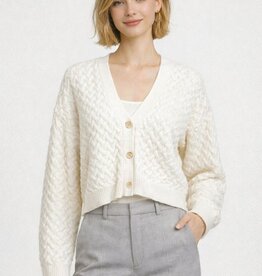 Miss Bliss Dream Cotton Cross-knit Crop Cardi-Ivory