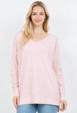 Miss Bliss Dream Long V-neck Sweater With Front Seam- H Pink Salt