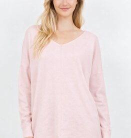 Miss Bliss DreamV Neck Sweater W Front Seam-Pink Salt