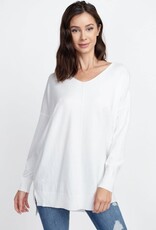 Miss Bliss Dream Long V-neck Sweater With Front Seam- Off White