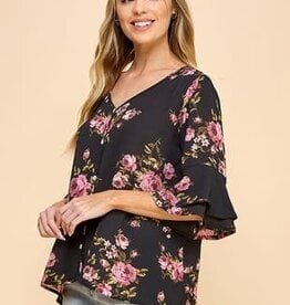 Miss Bliss Sadie Floral Blouse-Black