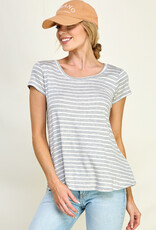Miss Bliss CC Striped SS Top- H Grey/White