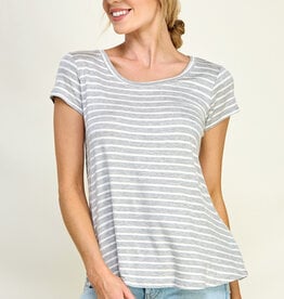 Miss Bliss Classic Striped T - Heather Grey & W