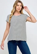 Miss Bliss CC Striped SS Top- B&W