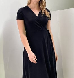 Miss Bliss Little Black Faux Wrap Dress