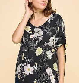 Miss Bliss Lotus Flowy Floral Blouse-Black