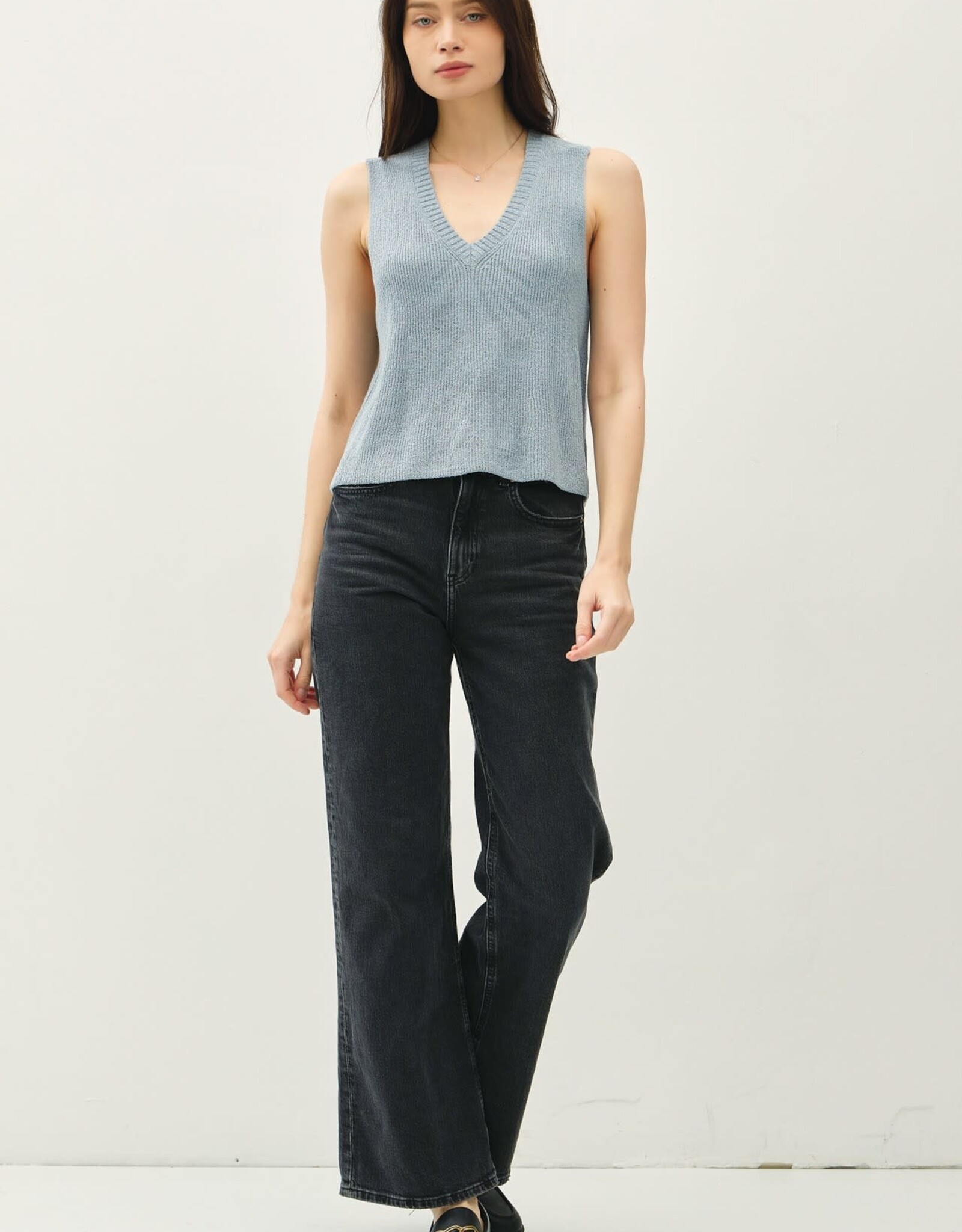 Miss Bliss BC Clean Edge Knit Tank W/ Boxy Crop Cut-Denim