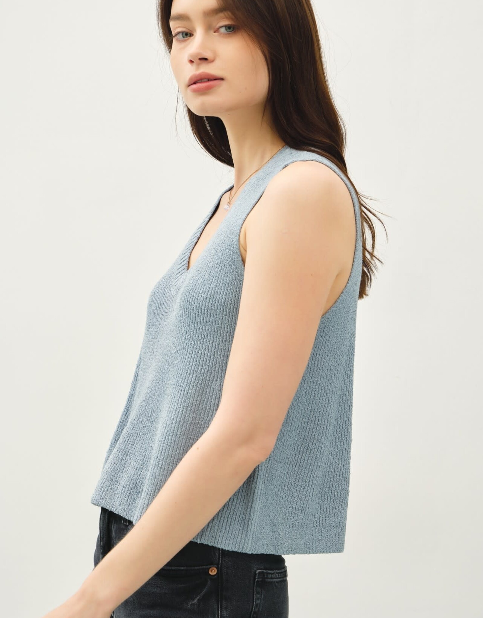 Miss Bliss BC Clean Edge Knit Tank W/ Boxy Crop Cut-Denim