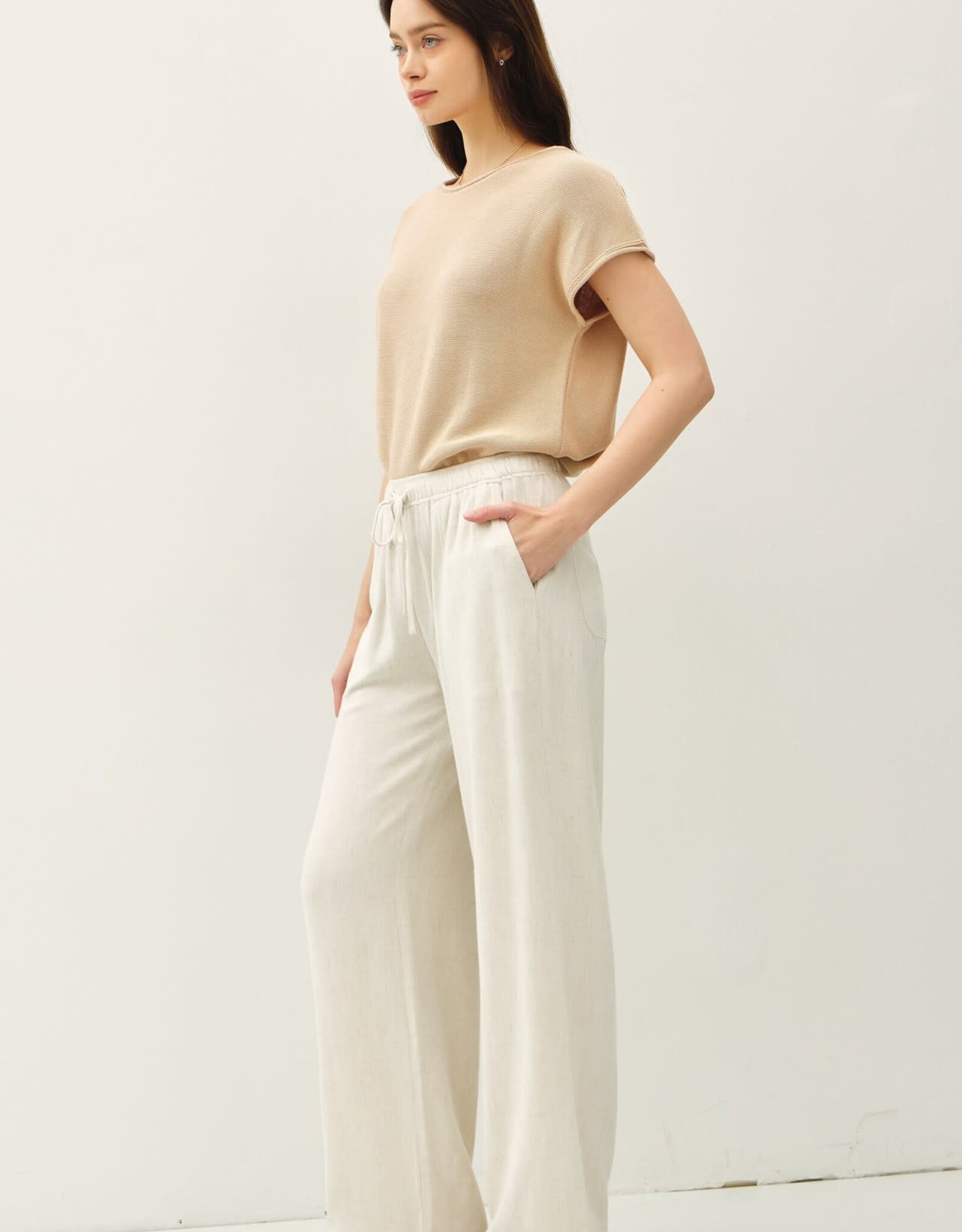 Miss Bliss BC Linen Blend Wide Leg Pants-Natural