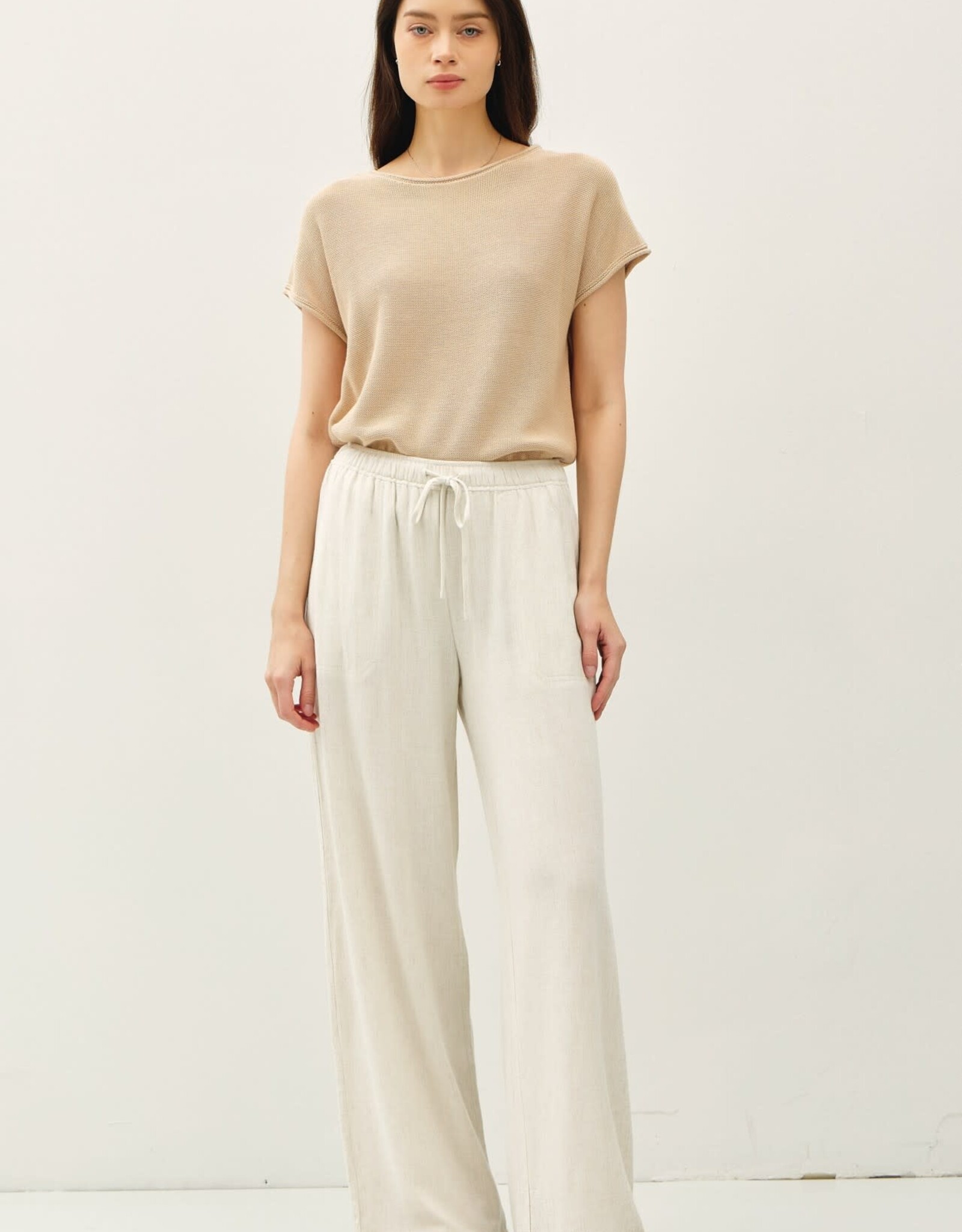 Miss Bliss BC Linen Blend Wide Leg Pants-Natural