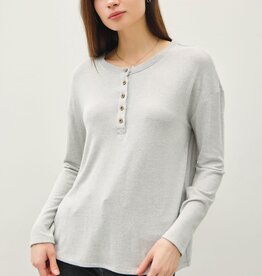Miss Bliss Buttery Soft Hacci Henley Top- H Grey