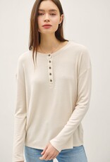 Miss Bliss BC Buttery Soft Hacci Henley Top- Oatmeal