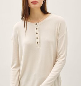 Miss Bliss Buttery Soft Hacci Henley Top- Oatmeal