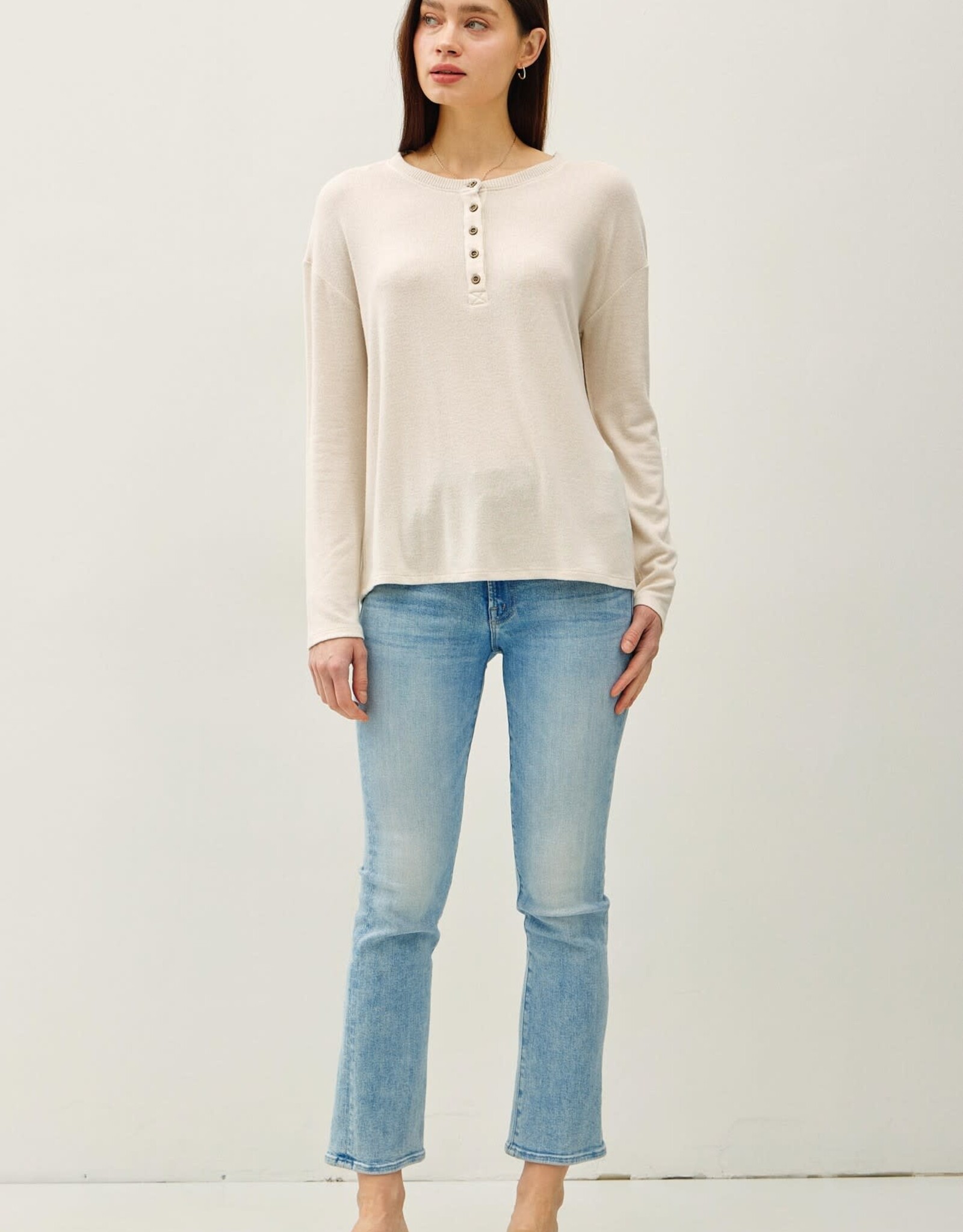 Miss Bliss BC Buttery Soft Hacci Henley Top- Oatmeal