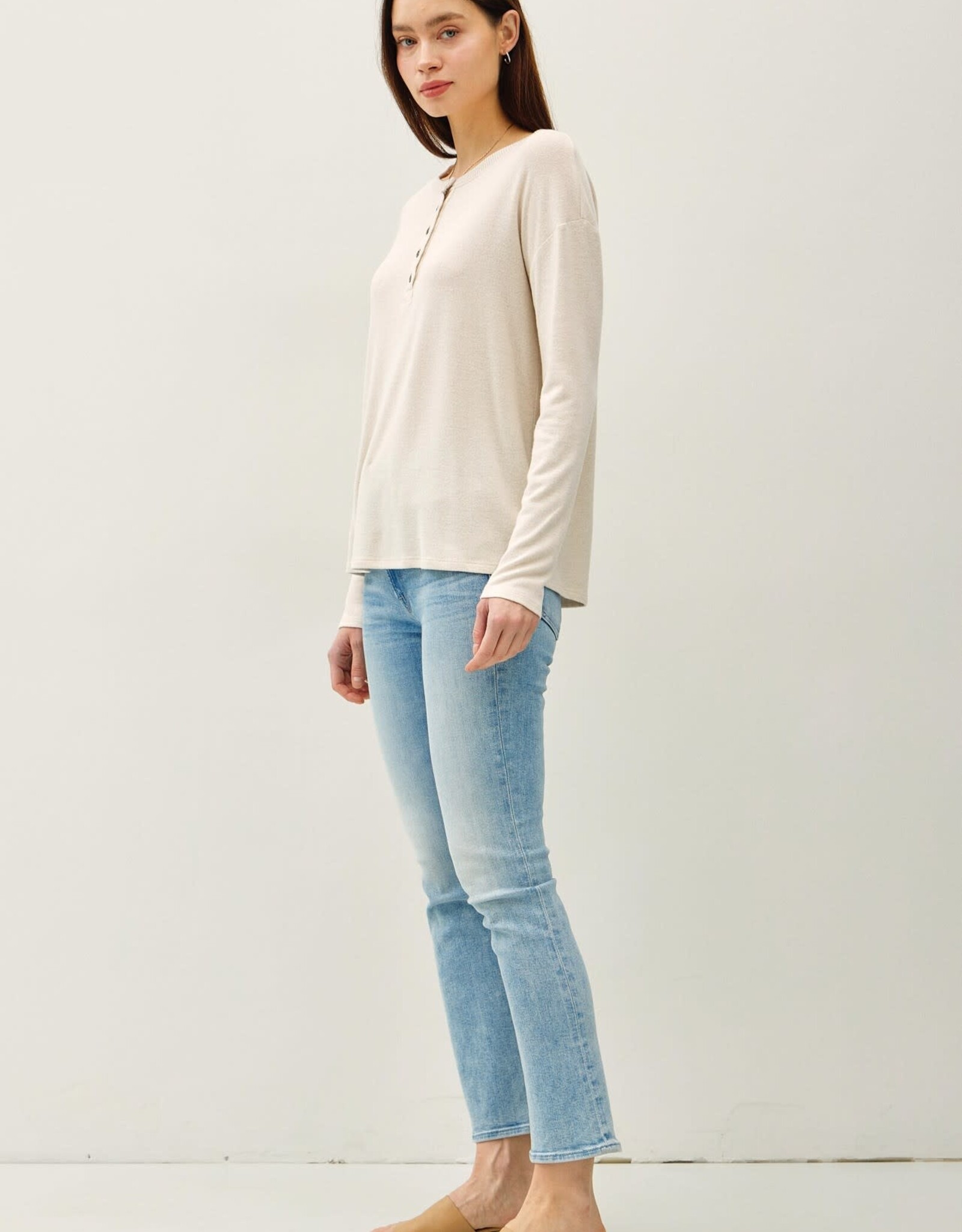 Miss Bliss BC Buttery Soft Hacci Henley Top- Oatmeal