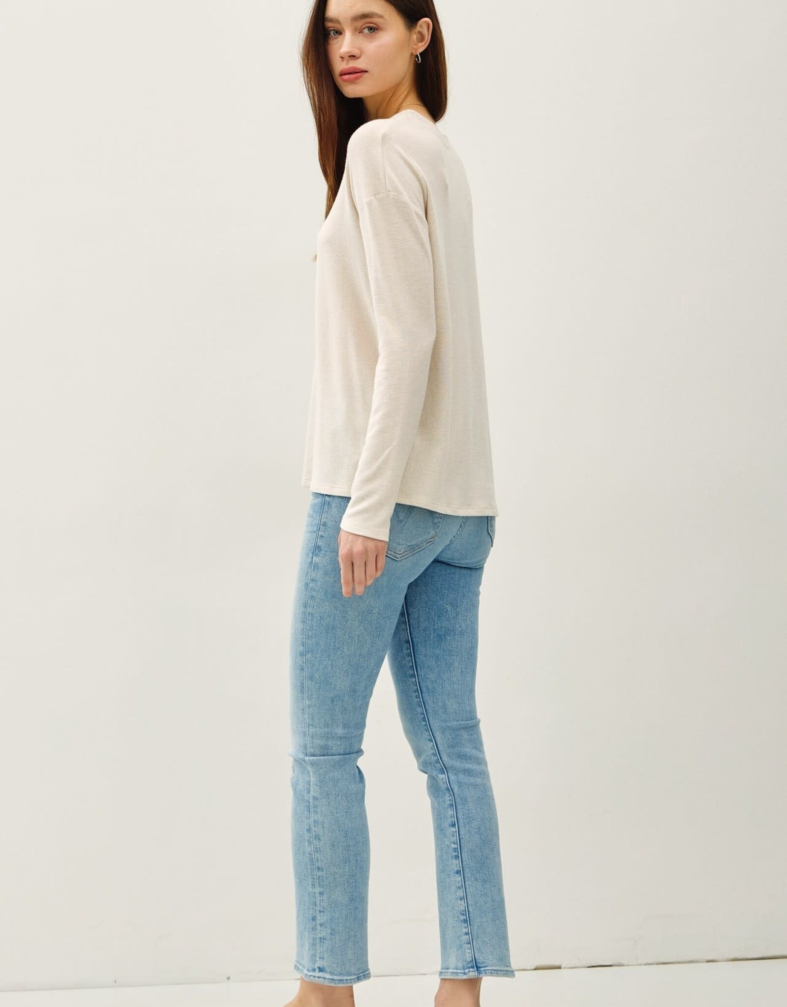 Miss Bliss BC Buttery Soft Hacci Henley Top- Oatmeal