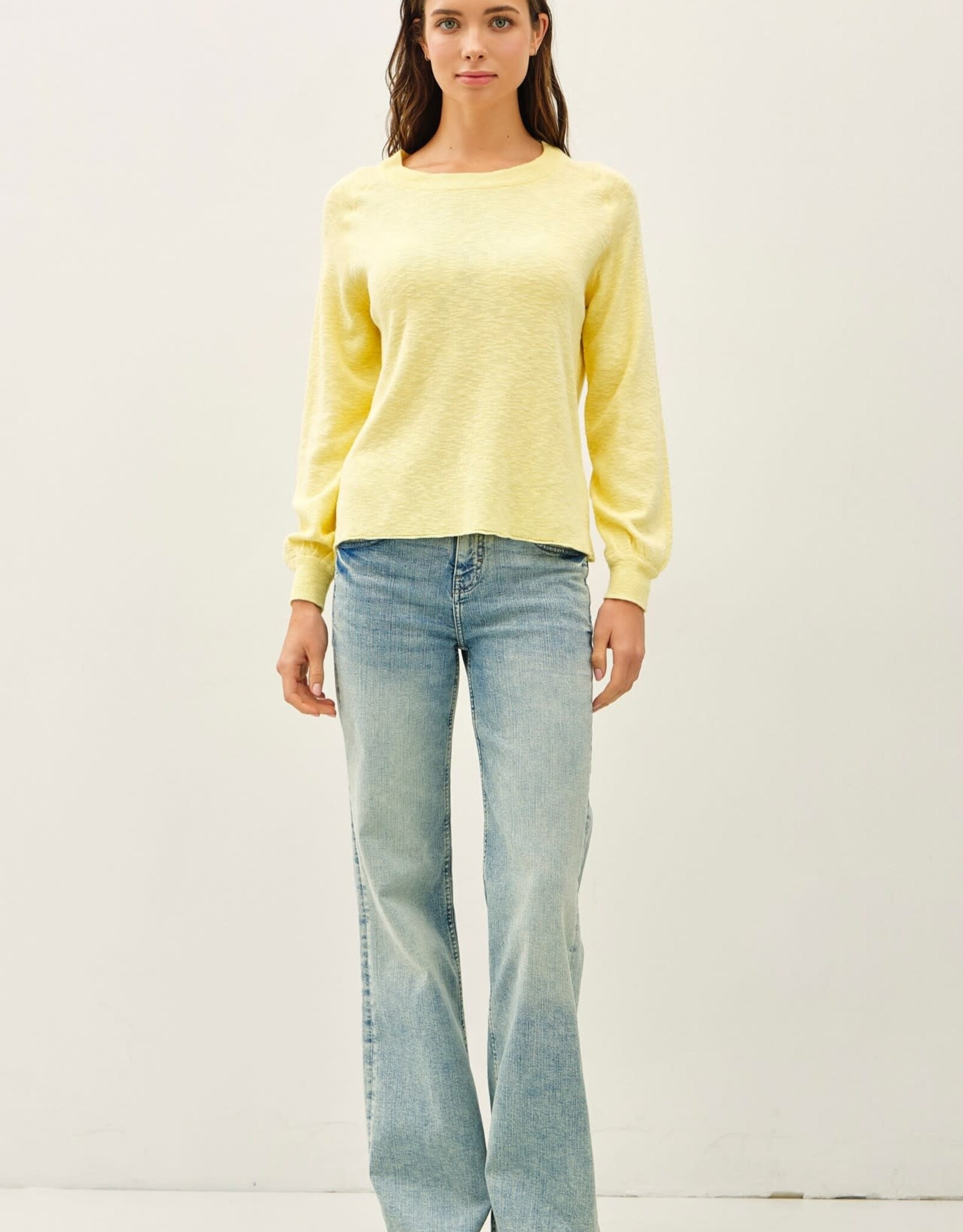 Miss Bliss Raglan Ls POver Slub Yarn Knit Sweater-Lemon