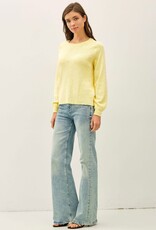 Miss Bliss Raglan Ls POver Slub Yarn Knit Sweater-Lemon